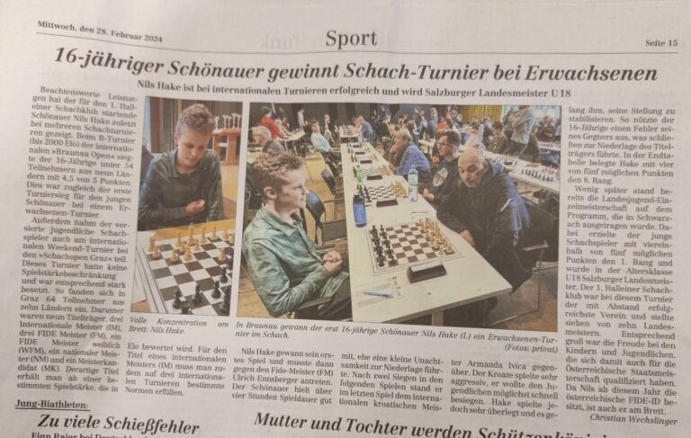 Über den 1.Halleiner Schachklub wird über die Landesgrenze hinaus berichtet